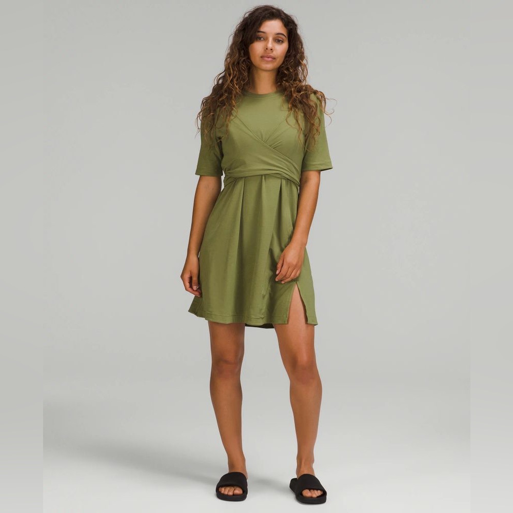 Lululemon Cotton Wrap Front T-Shirt Dress Size 2 Green NWT